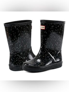 Hunter Kids First Giant Glitter Rain Boots In Black Size 3